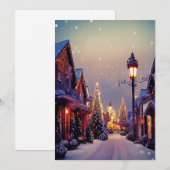 Kerstkerstbomen, kerstbomen, straatlantaarns feestdagenkaart (Voorkant / Achterkant)
