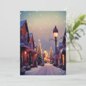 Kerstkerstbomen, kerstbomen, straatlantaarns feestdagenkaart (Staand voorkant)