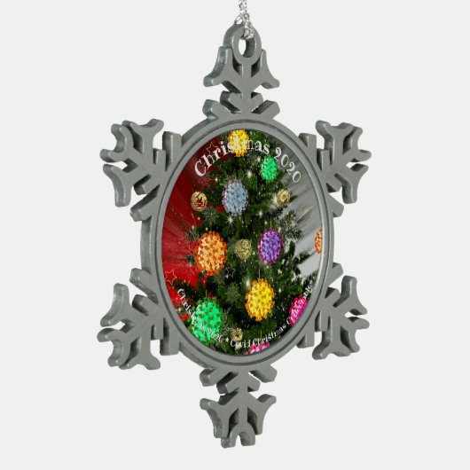 kerstkerstboom 2020 met kerstcadeautjes tin sneeuwvlok ornament (Links)