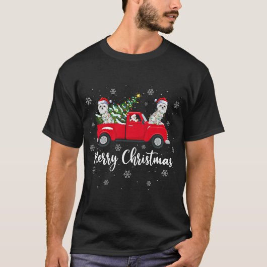 Kerstkerstboom met kerstmis Truck Maltese Dog Chri T-shirt (Voorkant)