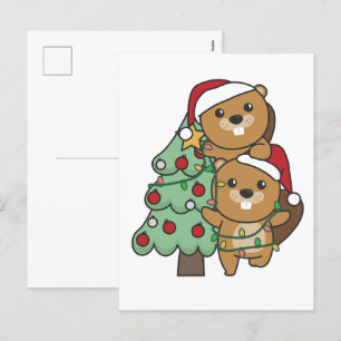 Kerstkerstboombeestjes met kerstbomen feestdagenkaart