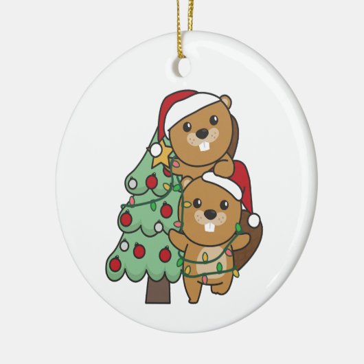 Kerstkerstboombeestjes met kerstbomen keramisch ornament (Links)