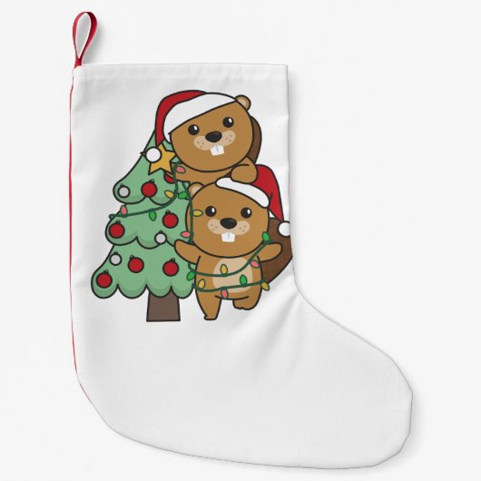 Kerstkerstboombeestjes met kerstbomen kleine kerstsok (Voorkant)