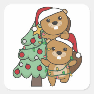 Kerstkerstboombeestjes met kerstbomen vierkante sticker