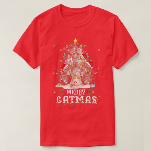 Kerstkerstboomkat met warme kerstbomen t-shirt (Design voorkant)