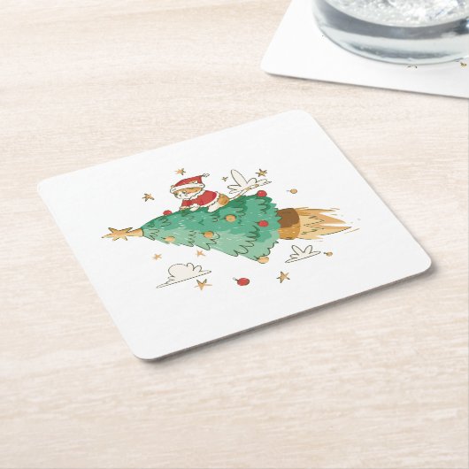 Kerstkerstboomkerstkerstkerstkerstmankat Kartonnen Onderzetters (Schuin)