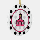 Kerstkerstboomleraar - Polka Dot & Pink Keramisch Ornament (Rechts)