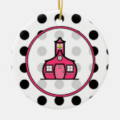 Kerstkerstboomleraar - Polka Dot & Pink Keramisch Ornament (Voorkant)
