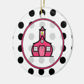 Kerstkerstboomleraar - Polka Dot & Pink Keramisch Ornament (Links)