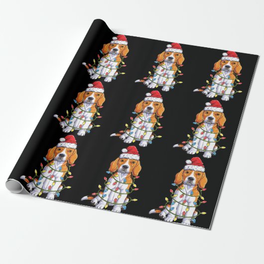 Kerstkerstboomverlichting met beagle kerstbomen cadeaupapier (Uitgerold)