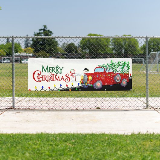 Kerstkerstboomwagen en kerstboom spandoek (Insitu)