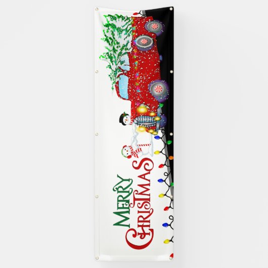 Kerstkerstboomwagen en kerstboom spandoek (Verticaal)