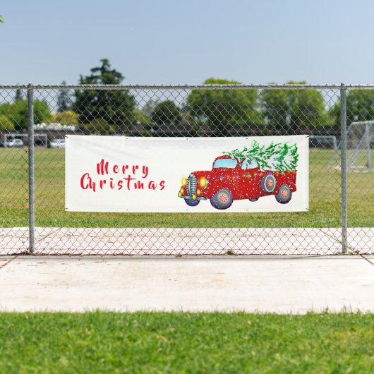Kerstkerstboomwagen en kerstboom spandoek (Insitu)