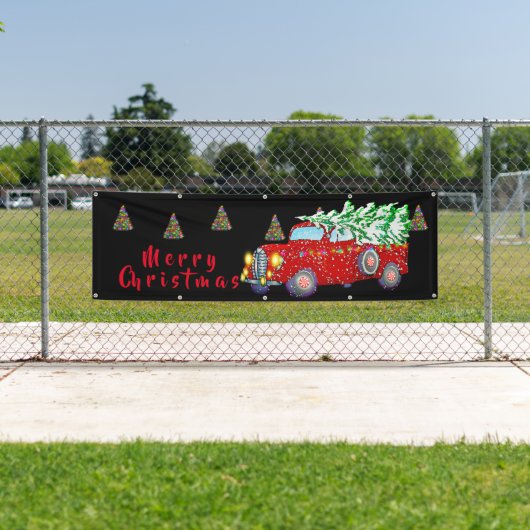 Kerstkerstboomwagen en kerstboom spandoek (Insitu)