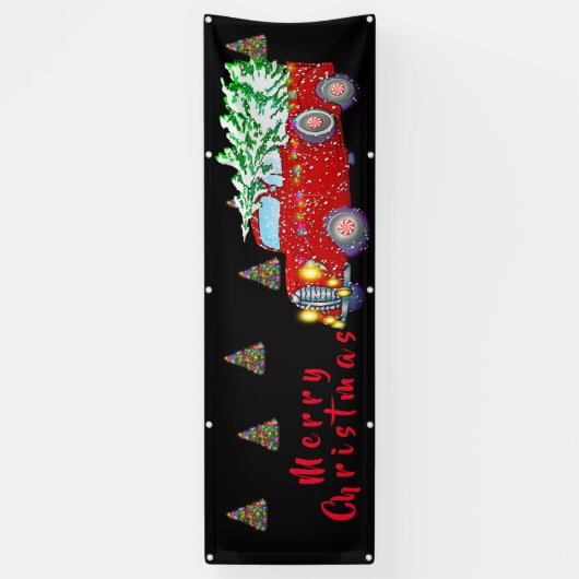 Kerstkerstboomwagen en kerstboom spandoek (Verticaal)
