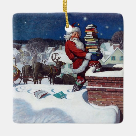 Kerstkerstcadeau voor boeken keramisch ornament (Voorkant)