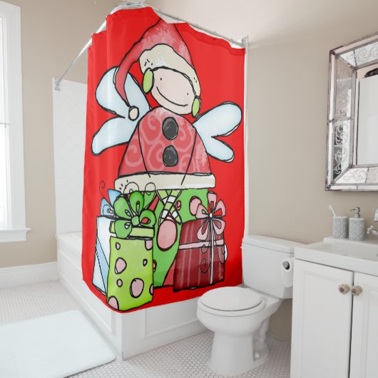 Kerstkerstcadeaus, gordijngordijn rood douchegordijn (In situ)