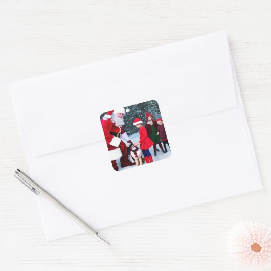 Kerstkerstclausule met Elfs Vierkante Sticker (Envelop)