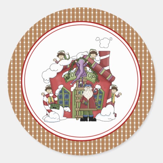 Kerstkerstenvelop voor kerstmis in de kerstwinkel: ronde sticker (Voorkant)