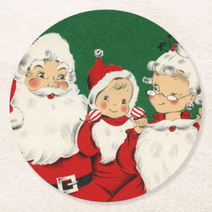 kerstkerstfamilie ronde kartonnen onderzetter