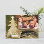 Kerstkerstfoto met gouden kerstbomen feestdagenkaart (Staand voorkant)