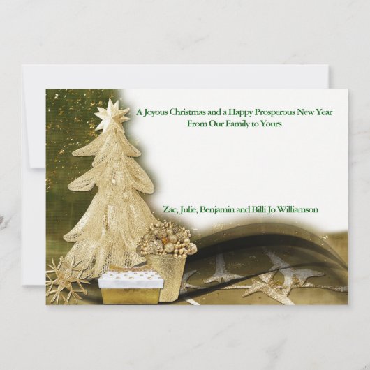 Kerstkerstfoto met gouden kerstbomen feestdagenkaart (Achterkant)