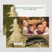 Kerstkerstfoto met gouden kerstbomen feestdagenkaart (Voorkant / Achterkant)