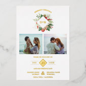 KerstkerstInitialen Floral 2 Foto's Fancy collage Folie Uitnodiging (Voorkant)