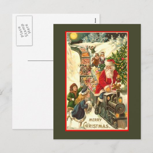 KerstkerstKaart met kerstmis in Santa Claus Train Feestdagenkaart (Voorkant / Achterkant)
