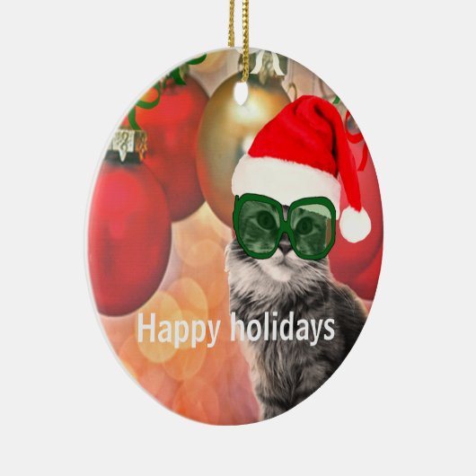 Kerstkerstkat Keramisch Ornament (Rechts)