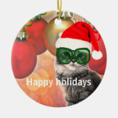 Kerstkerstkat Keramisch Ornament (Voorkant)