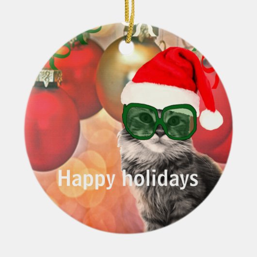 Kerstkerstkat Keramisch Ornament (Voorkant)