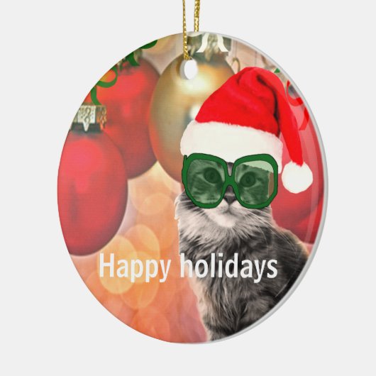 Kerstkerstkat Keramisch Ornament (Links)