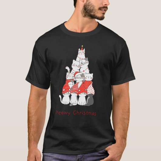 kerstkerstkat Mewy kerstkat kerstboom T-shirt (Voorkant)