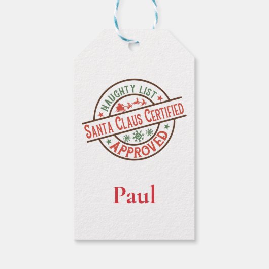 Kerstkerstkerst met gecertificeerde Naughty List Cadeaulabel (Achterkant)