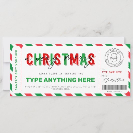 Kerstkerstkerstcadeaubon Sjabloon voor kinderen (Voorkant)