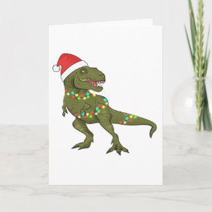 Kerstkerstkerstdinosaur T-Rex Santa Wenskaart Kaart