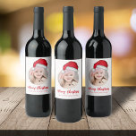 Kerstkerstkerstfeestdag Eenvoudig groots Pet Wijn Etiket<br><div class="desc">Jolly Santa Claus en grillige en schattige Jolly Elf van de Noordpool. Dit ontwerp is voorzien van kerstvakantie moderne foto schattig, eenvoudige kerstman vrolijk kerstfeest pet, klassiek rustieke noordpool, minimalistische chic leuk handgetekend, grillige kerstman feestgunst, oude fashion eenvoudige Xmas, een klassieke familienaam typografie lettertype, grillige typografie sjabloon, wijn, mousserende drinken,...</div>