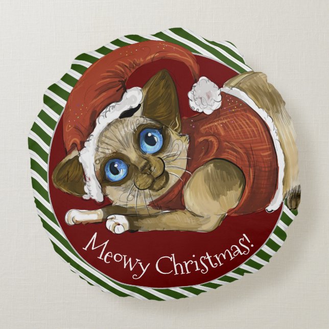 KerstkerstkerstKat met kerstmis Rond Kussen (Achterkant)