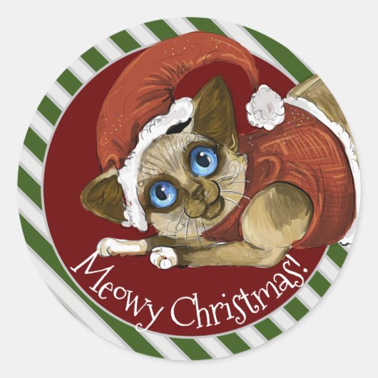 KerstkerstkerstKat met kerstmis Ronde Sticker (Voorkant)