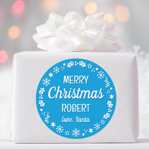 Kerstkerstkerstkerstkerstkerstkerstkerstnaam blauw ronde sticker