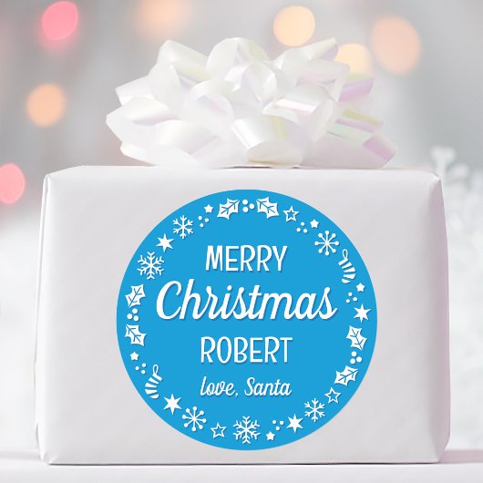 Kerstkerstkerstkerstkerstkerstkerstkerstnaam blauw ronde sticker