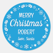 Kerstkerstkerstkerstkerstkerstkerstkerstnaam blauw ronde sticker (Voorkant)