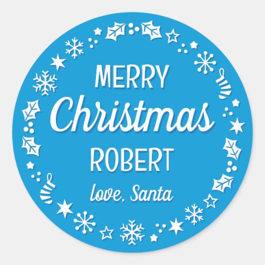 Kerstkerstkerstkerstkerstkerstkerstkerstnaam blauw ronde sticker (Voorkant)