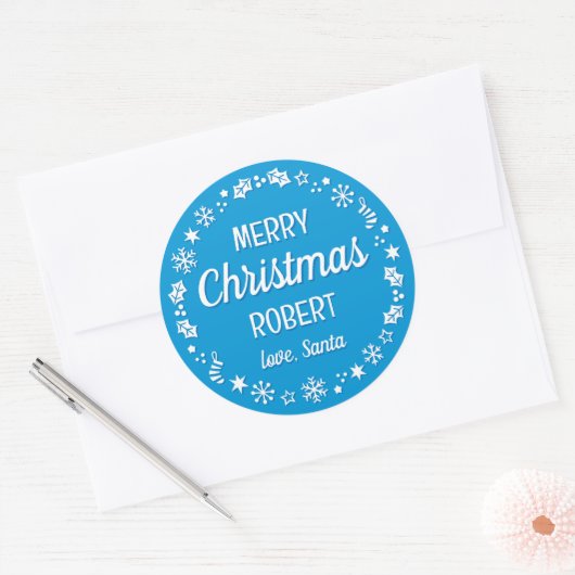 Kerstkerstkerstkerstkerstkerstkerstkerstnaam blauw ronde sticker (Envelop)
