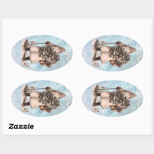  kerstkerstkerstkerstkerstkerstkerstman, sneeuwval ovale sticker (Vel)