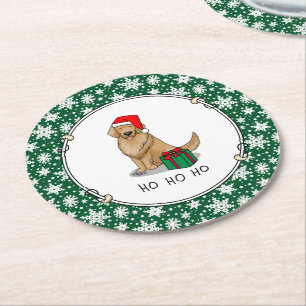 Kerstkerstkerstkerstkerstkerstman Golden Retriever Ronde Kartonnen Onderzetter