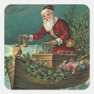 Kerstkerstkerstkerstkerstkerstman in een boot vierkante sticker