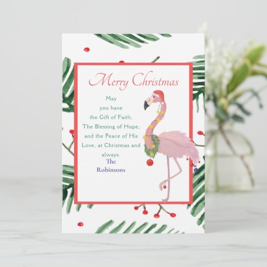 Kerstkerstkerstkerstkerstkerstman met Flamingo Gre Feestdagenkaart (Staand voorkant)