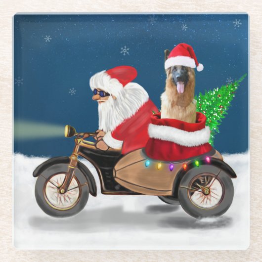 kerstkerstkerstkerstkerstkerstman met herdershond glazen onderzetter (Voorkant)